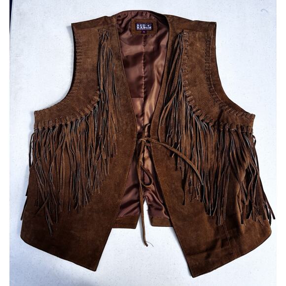 Red Ranch Jackets & Blazers - Womens "Red Ranch" Brown Suede Leather Fringed Vest Western Cowgirl Size XL